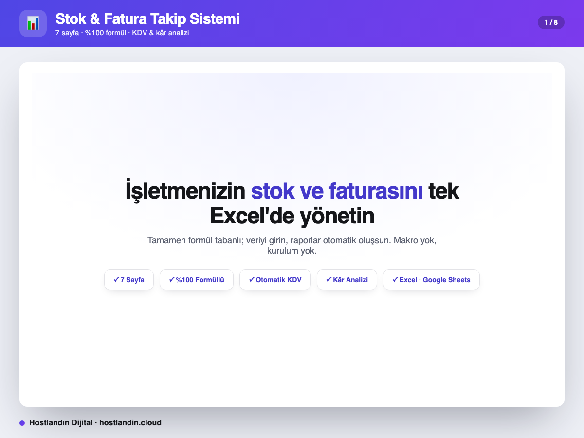 Stok & Fatura Takip Excel Programı (Formüllü) önizleme